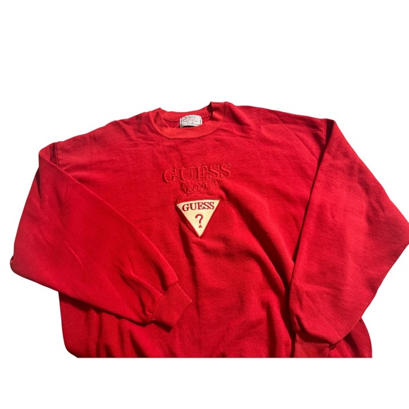 Vintage 80s Guess Jeans USA Red Logo Crewneck Sweatshirt Mens XL - Picture 1 of 7